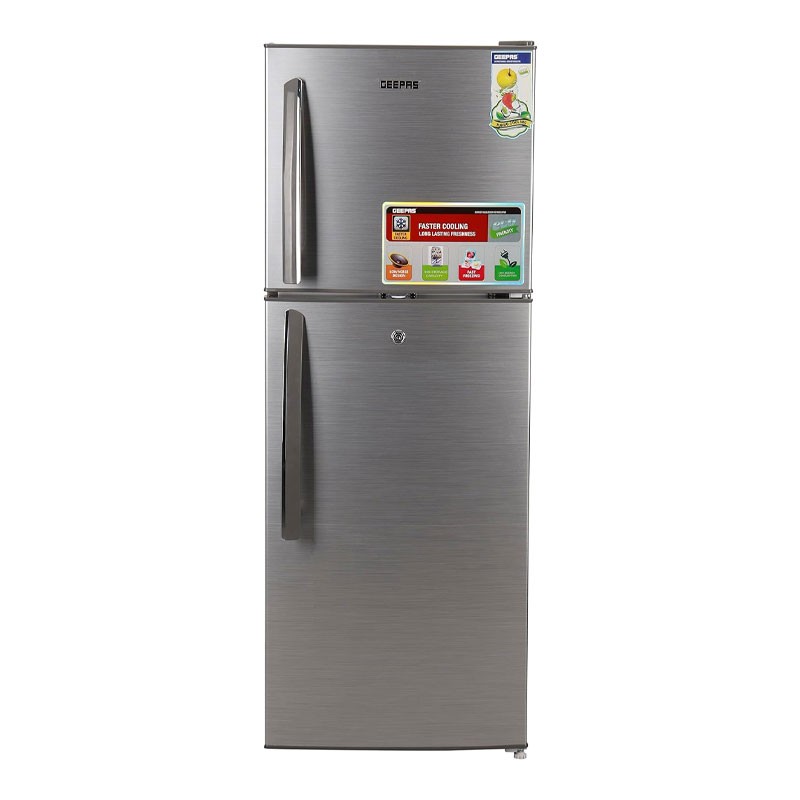 Geepas, Free Standing Durable Double Door Refrigerator, Quick Cooling And Longlasting Freshness, Low Noise, Low Energy Consumption, Defrost Refrigerator, Double Door Refrigerator, GRF2209SXE