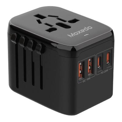 Moxedo, Wall Charger With Ultra Fast 2 USB C, 2 USB A, 1 AC Outlet, PD 3.0 For UK EU US AU All Countries, 20W Universal Travel Adapter AC Outlet, Black, OL-212PQ