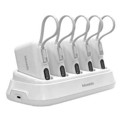 Moxedo Combo 5x 10,000 mAh Power Bank With Charging Dock 20W Power Delivery USB C Fast Charging With Built In Type C Cable, White, MX-PBH037-DS03