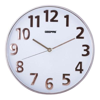 Geepas, Silent Non Ticking, Arabic Numeral Clock, Round Decorative Wall Clock, 3D Silver Dial Wall Clock, GWC2601303