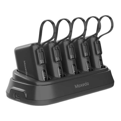 Moxedo Combo 5x 10,000 mAh Power Bank With Charging Dock 20W Power Delivery USB C Fast Charging With Built In Type C Cable, Black, MX-PBH038-DS03